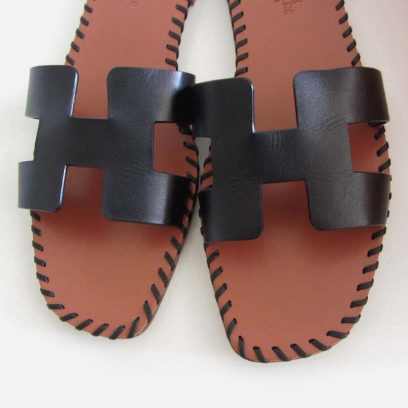 HERMES Oran "H" cut-out black braided sandals 41 Italy - Picture 9 of 9